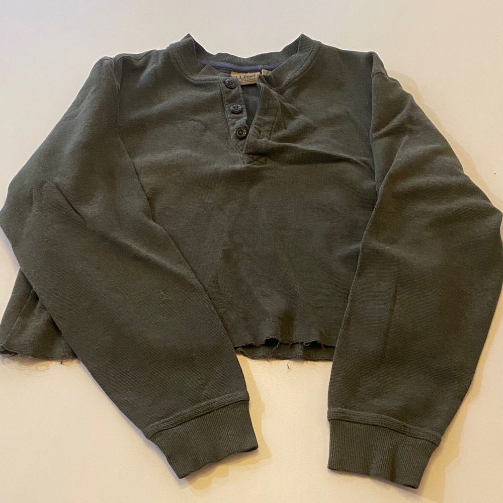 LL Bean Cropped Henley - Olive Green